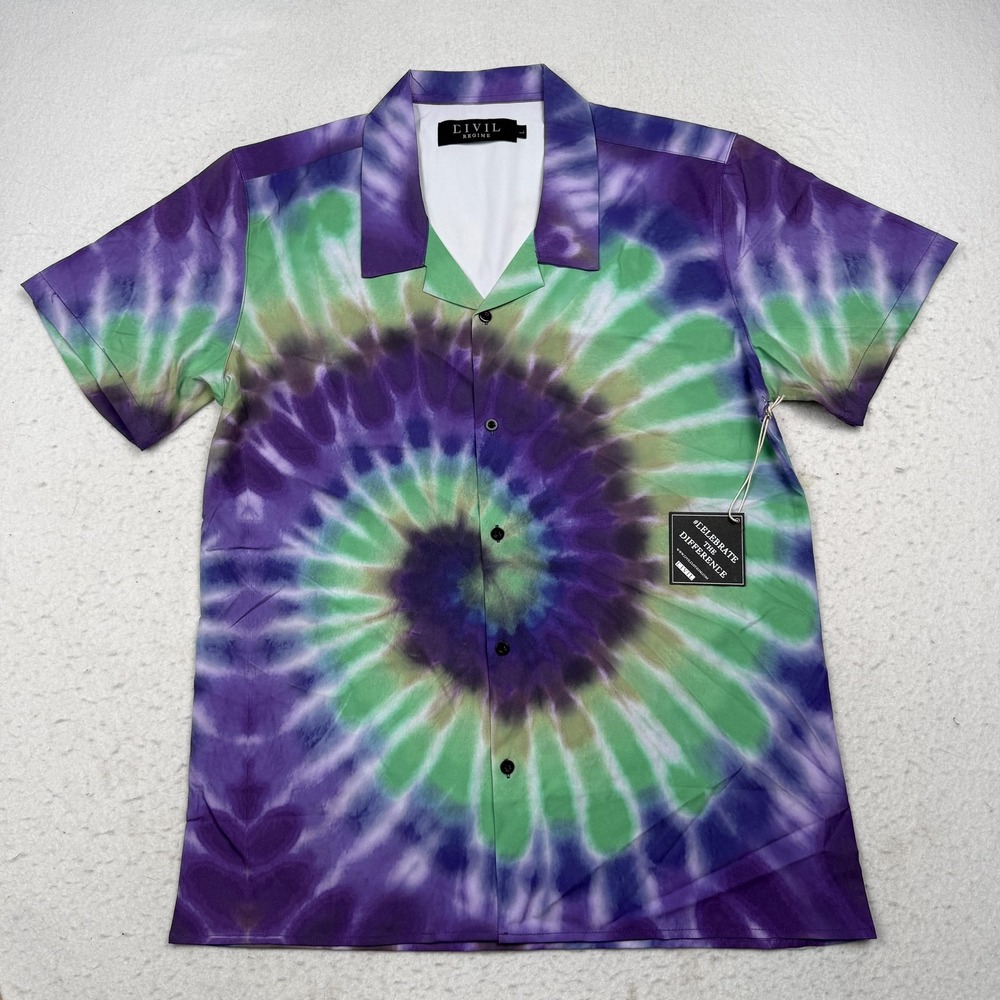Civil Regime Shirt Mens Large Multicolor Tie Dye Short Sleeve Button Up Casual